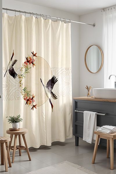 EVPANYA Κουρτίνα μπάνιου, Boho Heron Flying Birds Κουρτίνα μπάνιου με σχέδια, Κουρτίνα μπανιέρας 175x200cm