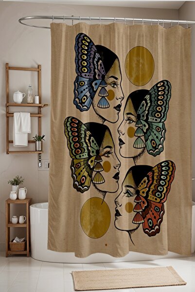 EVPANYA Perdeau de baie, perdea de duș cu model pentru femei cu cataramă fluture colorată, perdea de cadă 175x200cm