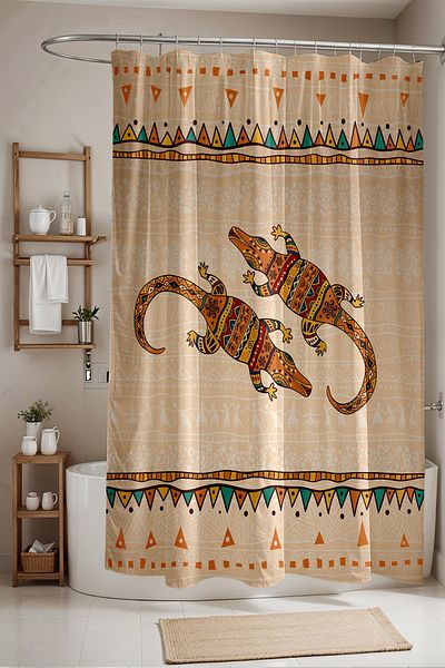 EVPANYA Κουρτίνα μπάνιου, Κουρτίνα μπάνιου Ethnic Double Crocodile Pattern, Κουρτίνα μπανιέρας 175x200cm