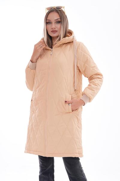 ŞİMAL Kadın Kapitoneli Fermuar Kapamalı Kapüşonlu Uzun Mont 245313 -