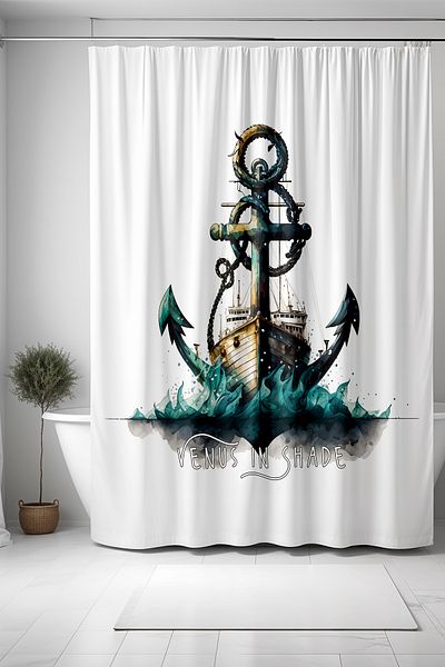 EVPANYA 175x200cm Κουρτίνα μπάνιου με μοτίβο πλοίου Venus Anchor - Κουρτίνα μπανιέρας