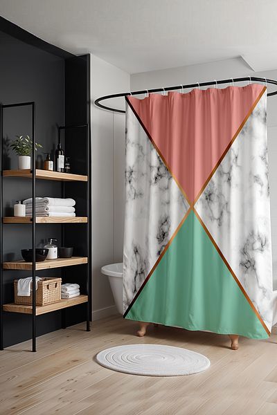 EVPANYA 175x200cm Ροζ Πράσινο Μαρμάρινο Δάπεδο Κουρτίνα μπάνιου με μοτίβο κλεψύδρας