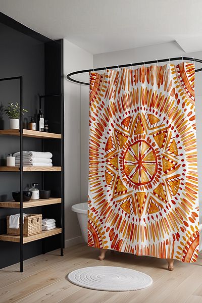 EVPANYA Κουρτίνα μπάνιου, Ethnic Orange Sun Pattern Κουρτίνα μπάνιου, Κουρτίνα μπανιέρας 175x200cm