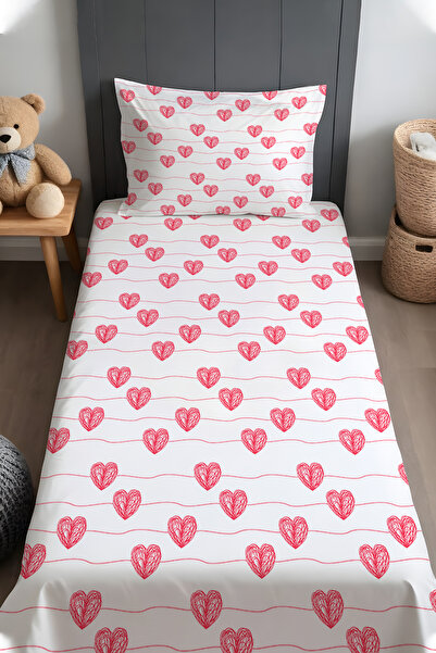 EVPANYA Pembe Örgü Kalpler Desenli Yatak Örtüsü ve Yastık Kılıfı
