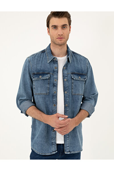 Pierre Cardin Koyu Mavi Regular Fit Uzun Kollu Jean Gömlek 50288244-VR032
