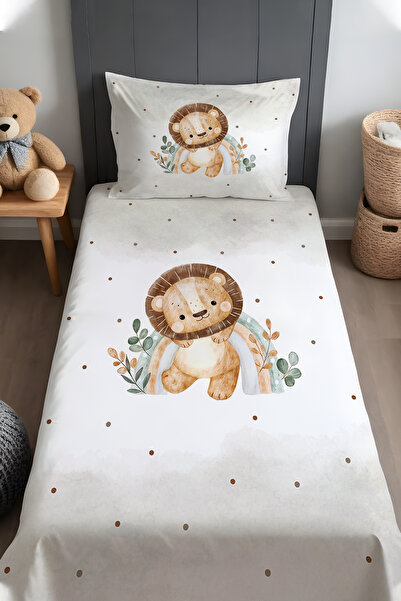 EVPANYA Minik Aslan ve Gökkuşağı Desenli Yatak Örtüsü ve Yastık Kılıfı