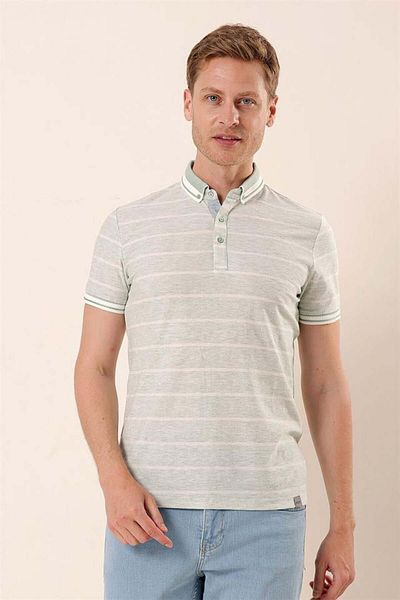 İmza Μπλουζάκι Aqua Green με κοντό μανίκι ριγέ Dobbycotton Casual Slim Fit Slim Fit T-shirt 1011230167