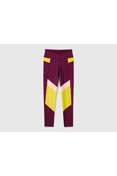 United Colors of Benetton Kadın Bordo Kontrast Renk Detaylı Arkası Telefon Cepli Yüksek Bel Tayt