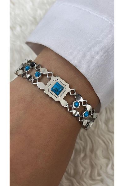 YASİN TOPÇU Steel Silver Blue Beaded Stylish, Bracelet