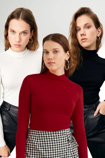 Bipantolon Kadın Bordo Siyah Beyaz 3'lü Body