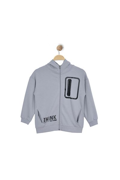 TRENDİMİZBİR Φούτερ Boy's Grey Think - Μακρυμάνικο με φερμουάρ και κουκούλα