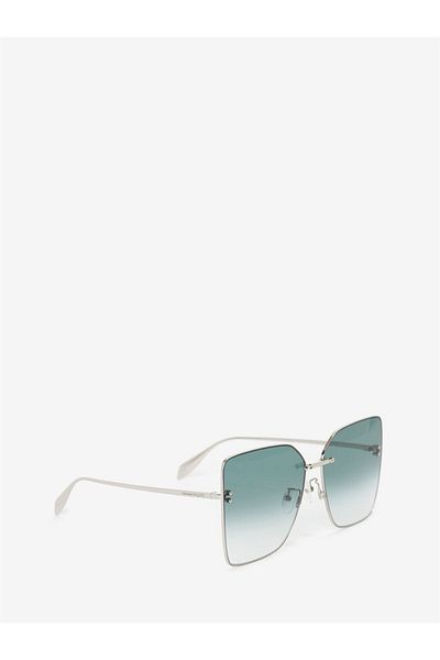 ALEXANDER MCQUEEN Am0342s 004 63-16 نظارة شمسية نسائية باللون الفضي والأزرق