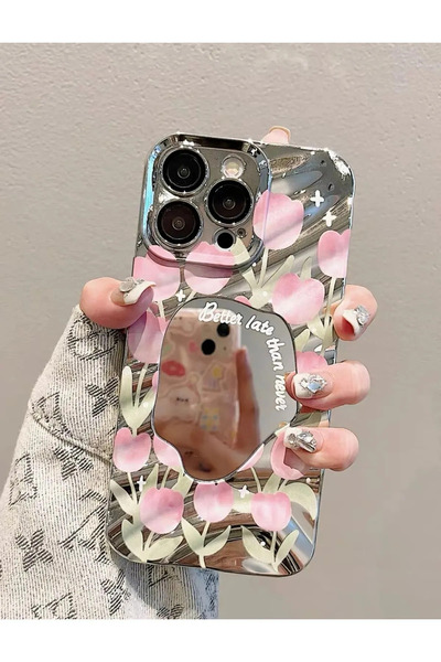 Noppax حافظة آيفون 16 برو فضية اللون بتصميم زهور مرآة أنيقة وغطاء فاخر على شك...