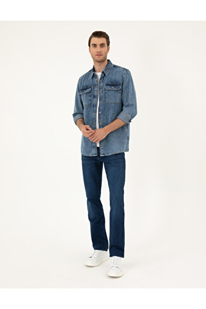 Pierre Cardin Koyu Mavi Regular Fit Uzun Kollu Jean Gömlek 50288244-VR032