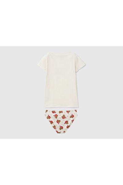 United Colors of Benetton Set de pijamale cu tricou și chiloți cu imprimeu Garfield crem pentru fete