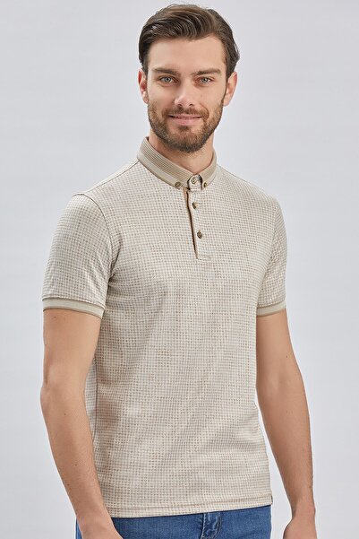 İmza Μπλουζάκι με μπεζ μοτίβο με κουμπιά βαμβακερό γιακά με λεπτή εφαρμογή 1011240161