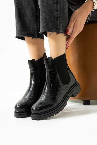 Neva'nın Butiği Women's Crocodile Croco Pattern Elastic Stylish Casual Boots