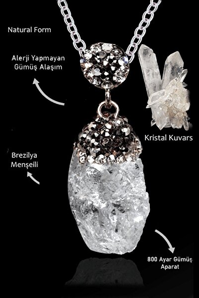 Erilsa Sertifikalı Zirkon Taşlı Model Ham İşlenmemiş Kristal Kuvars Taşı Kolye