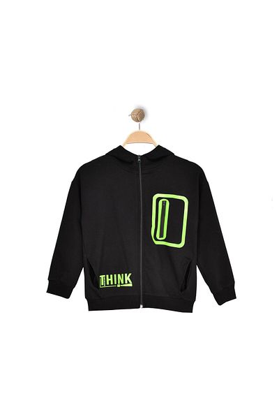 TRENDİMİZBİR Boy - Γραπτό Think Μαύρο Φούτερ με Φούτερ με φερμουάρ και μακριά μανίκια