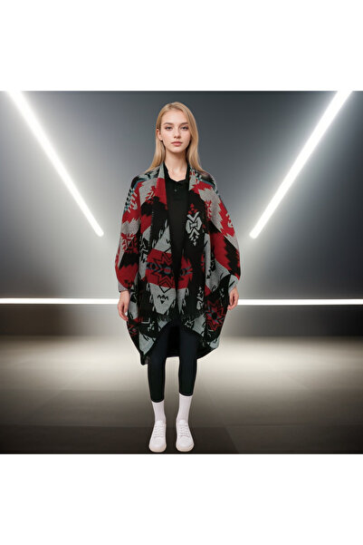 Siesta Fashion Kışlık Kadın Panço - Otantik Desenli