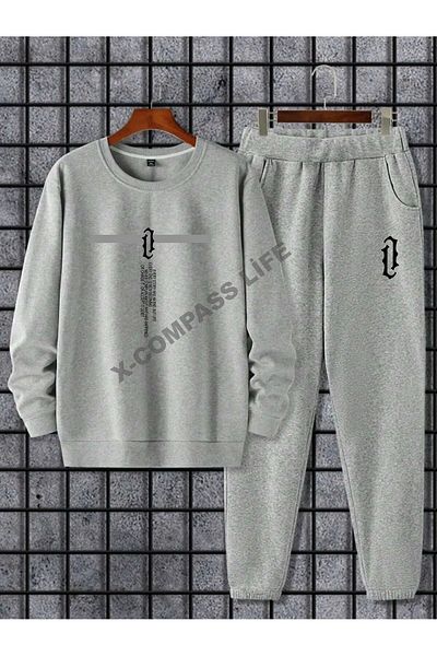 x-compass life Σετ φόρμας Crew Neck - 2-Pece Conbine, Vertical Print, Γυναικεία/Ανδρικά Unisex Εποχιακά