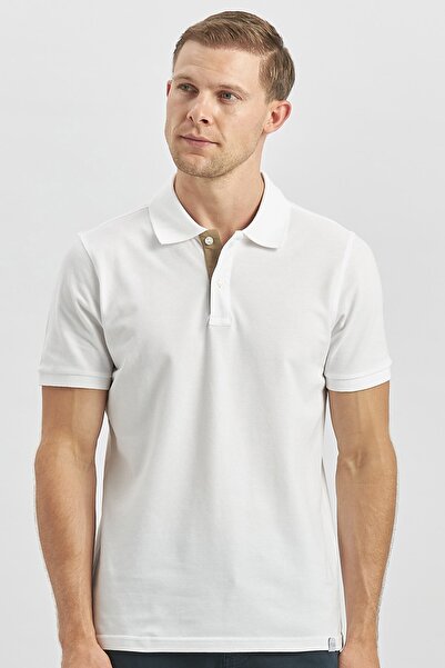 İmza Μπλουζάκι Pique Polo Neck White Slim Fit Cotton-Lycra T-shirt 1011240186