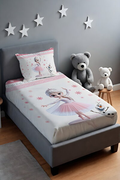 EVPANYA Pembe Balerin Elsa Desenli Yatak Örtüsü ve Yastık Kılıfı