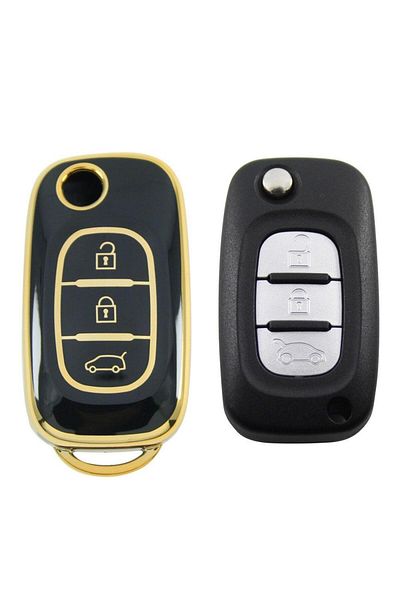 babikamium Renault Megane III Fluence 3 Button Switchblade Black Auto Key Control Container Case Auto Keychain