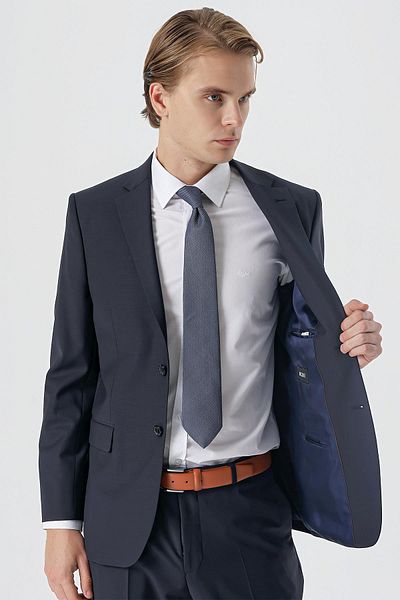 İmza Dark Navy Blue Relaxed Fit 6 Drop Lycra Suit - Mono Collar Wool1001235172