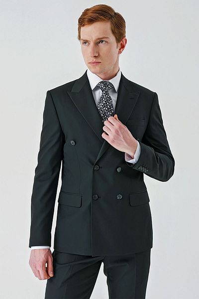 İmza Black Slim Fit Double Breasted Collar Lycra Casual Suit - 1001240266