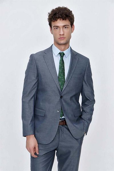 İmza Dark Navy Blue Patterned Mono Collar Lined 6 Drop Comfort Fit Relaxed Cut Suit 1001225157
