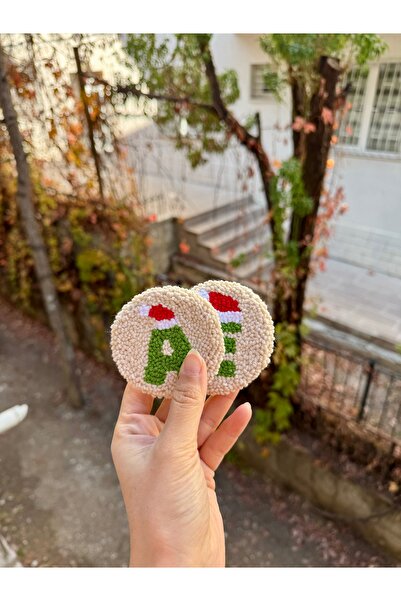 TKhome Punch 2 li Yılbaşı Şapkalı Harfler Araçiçi Araba Bardak Altlığı (A-Z)