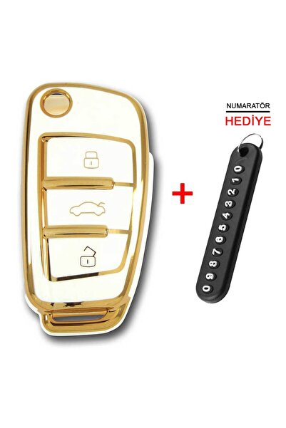 babikamium Audi 2005 A3 A4 Q5 Q7 Sustalı Beyaz Oto Anahtar Kumanda Kabı Kılıf...