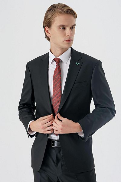 İmza Black Mono Collar Wool Lycra 4 Drop Comfort Fit Relaxed Fit Classic Suit1001235901