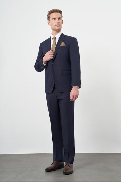 İmza Navy Blue Mono Collar 4 Drop Comfort Fit Relaxed Cut Basic Suit 1001245309