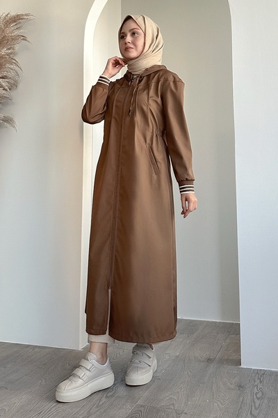 InStyle Pile Detay Beli Lastikli Taba Trençkot