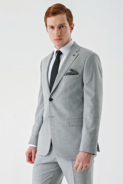 İmza Gri Mono Yaka Çift Yırtmaç 6 Drop Comfort Fit Rahat Kesim Klasik Takım Elbise 1001240102
