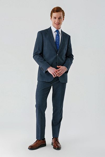İmza Dark Navy Blue Mono Collar Double Slit 6 Drop Comfort Fit Relaxed Fit Classic Suit1001240102