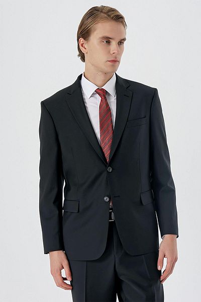 İmza Black Mono Collar Wool Lycra 4 Drop Comfort Fit Relaxed Fit Classic Suit1001235171