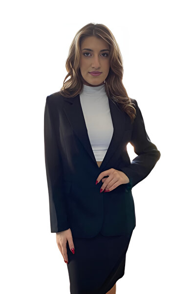 Blue Black Siyah Blazer Kadın Ceket, regular kalıp, astarlı, rahat kesim