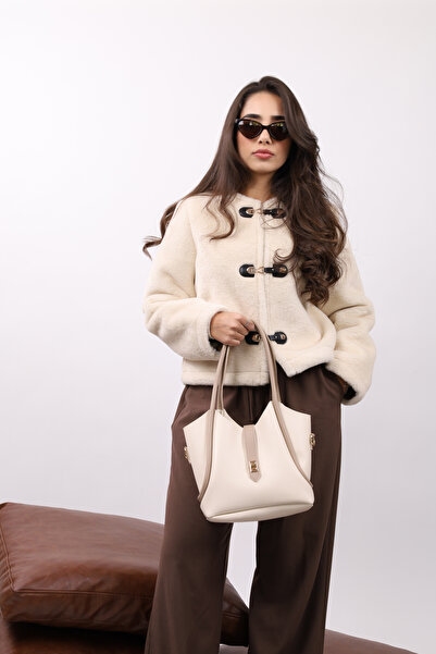 NOTHING Long Strap Cream Mink Women's Dress - with Makeup Bag and Lock Detail