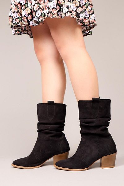 Birikon Eagle Drawstring Western Boots Black
