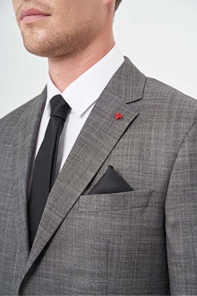 İmza Füme Düz Flannel Mono Yaka Çift Yırtmaç 2 Düğme 4 Drop Comfort Fit Classic Takım Elbise 1001245163
