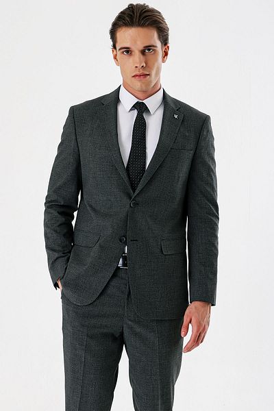 İmza Black Patterned Mono Collar Lycra 6 Drop Comfort Fit Relaxed Fit Classic Suit1001240153