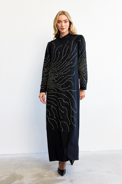 VAVİNOR Βραδινό Φόρεμα Velina Stone Κεντημένο - Μαύρο