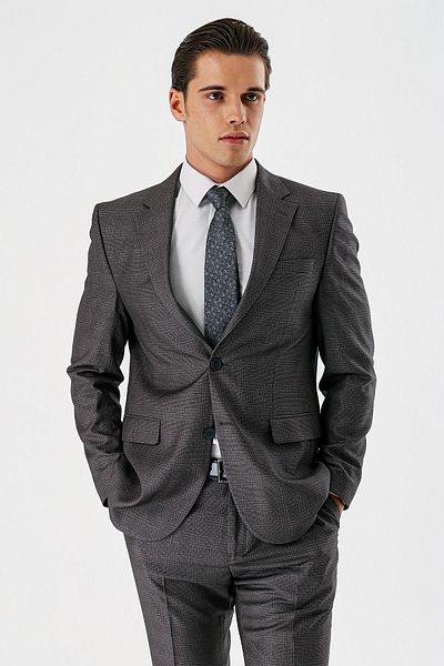 İmza Gray Plaid Double Slit Comfortable Classic Suit - 6 Drop Comfort1001240160