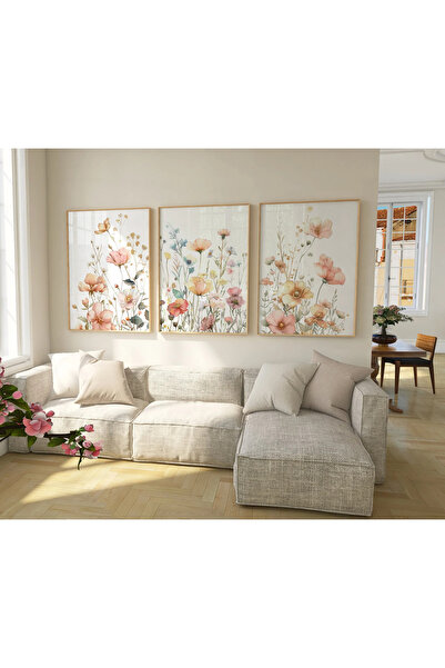 woodhomeworks Ahşap Çerçeveli 3 Lü Soyut Tablo Home Ev Salon Oturma Odası Yatak Odası Balkon Dekor Qmrc45
