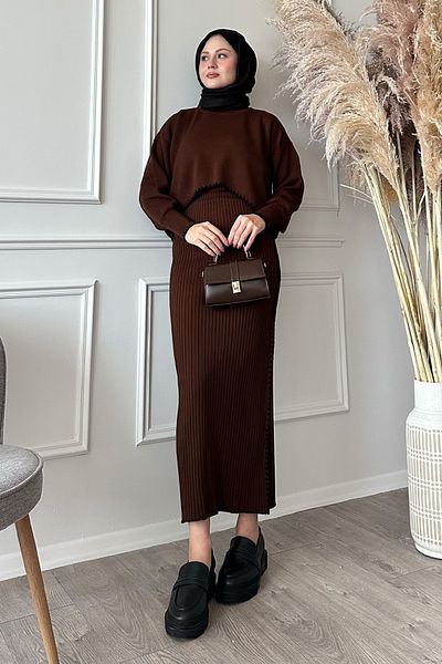 InStyle Σετ Πλεκτό Διπλό Bitter Brown Piping