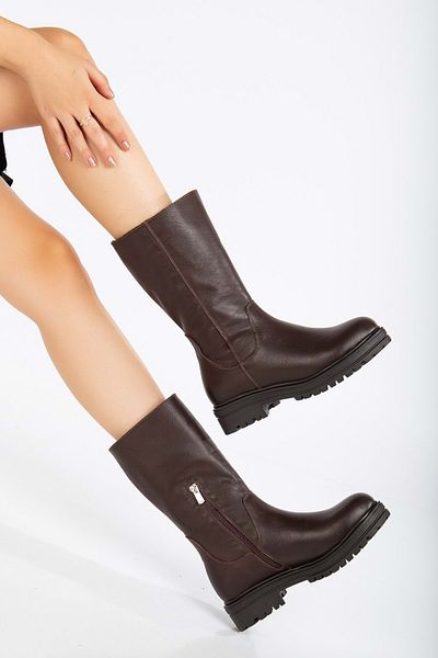 ANALİN SHOES Γυναικείες μπότες από γνήσιο δέρμα - Γούνινο, Φερμουάρ, Μακρύ, Καφέ
