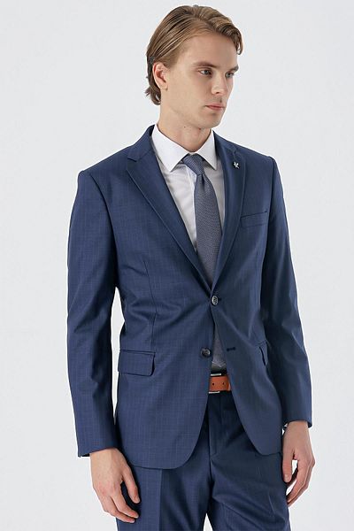 İmza Costum clasic cu dungi, albastru marin, cu guler mono, lână, Lycra, 6 picături, confort relaxat1001235169